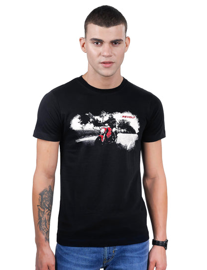 REVOLT Solid Slim Fit Men's Casual Round Neck 100% Cotton T-Shirt-Photographic Print (Jet Black, XL) (REVSS23-GRA-001