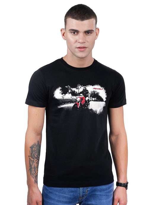 REVOLT Solid Slim Fit Men's Casual Round Neck 100% Cotton T-Shirt-Photographic Print (Jet Black, XL) (REVSS23-GRA-001