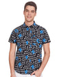 Ketch Men Cotton Letter Print Straight Fit Shirt (Khsh000806_Black/White L)