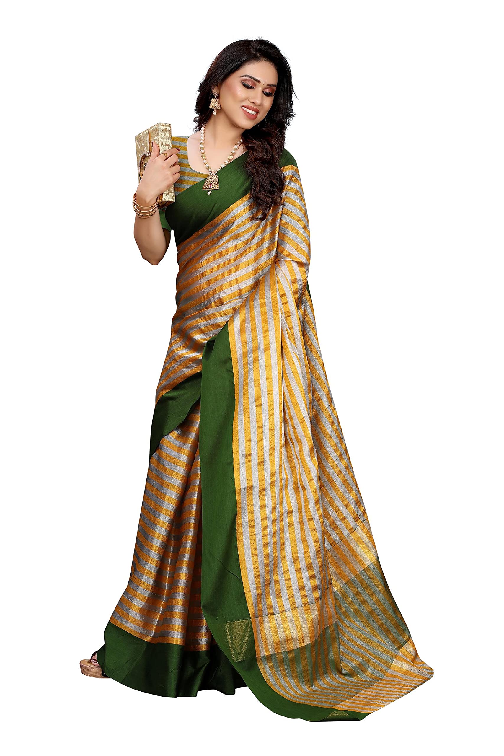ANNI DESIGNER Womens Silk Zari Saree with Blouse Piece (ANWESH GREEN_ANNI_Green)