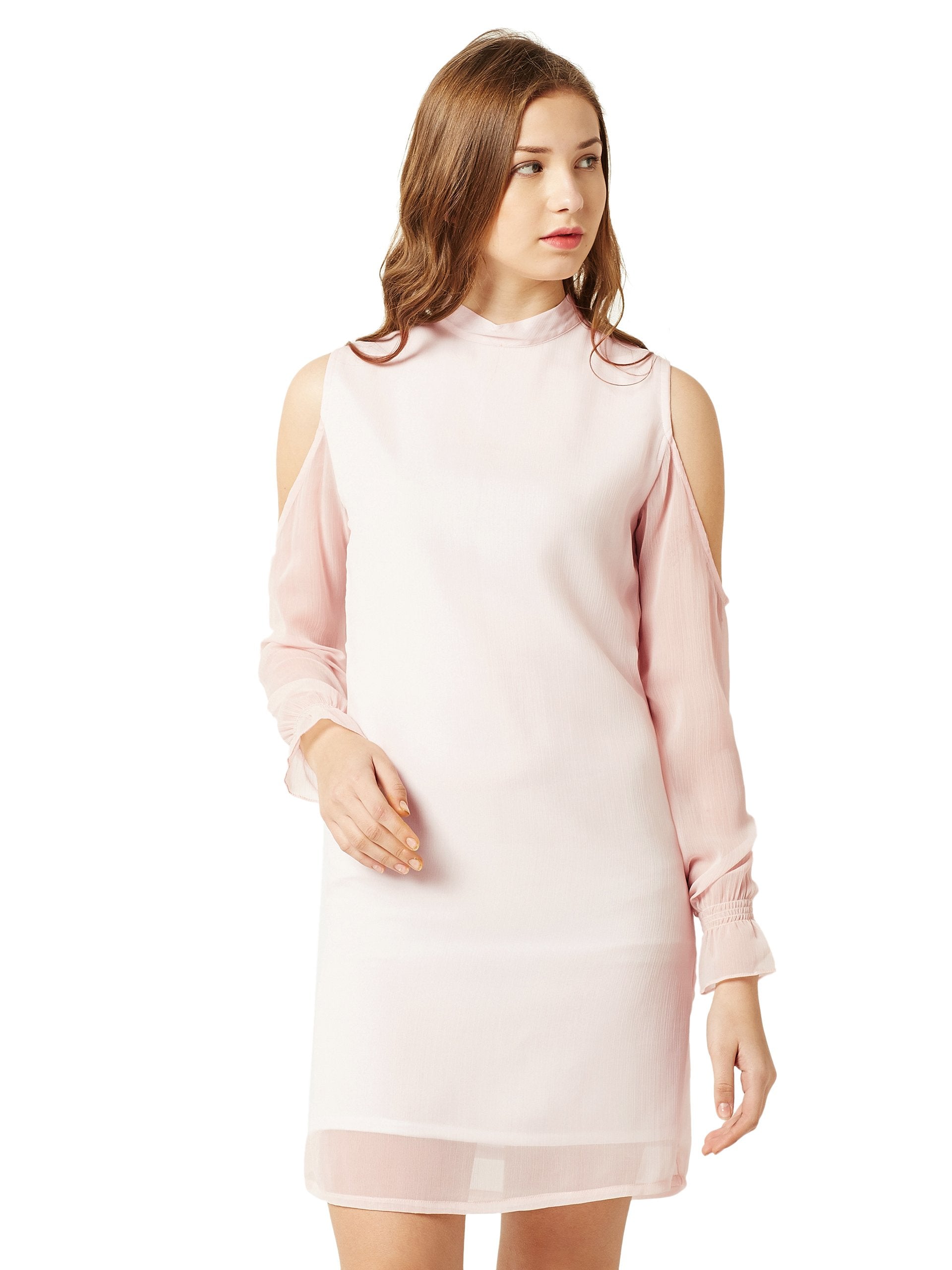 Miss Chase WomenS Cold Shoulder Shift Dress(Mcaw17D09-95-157-04,Light Pink,M)