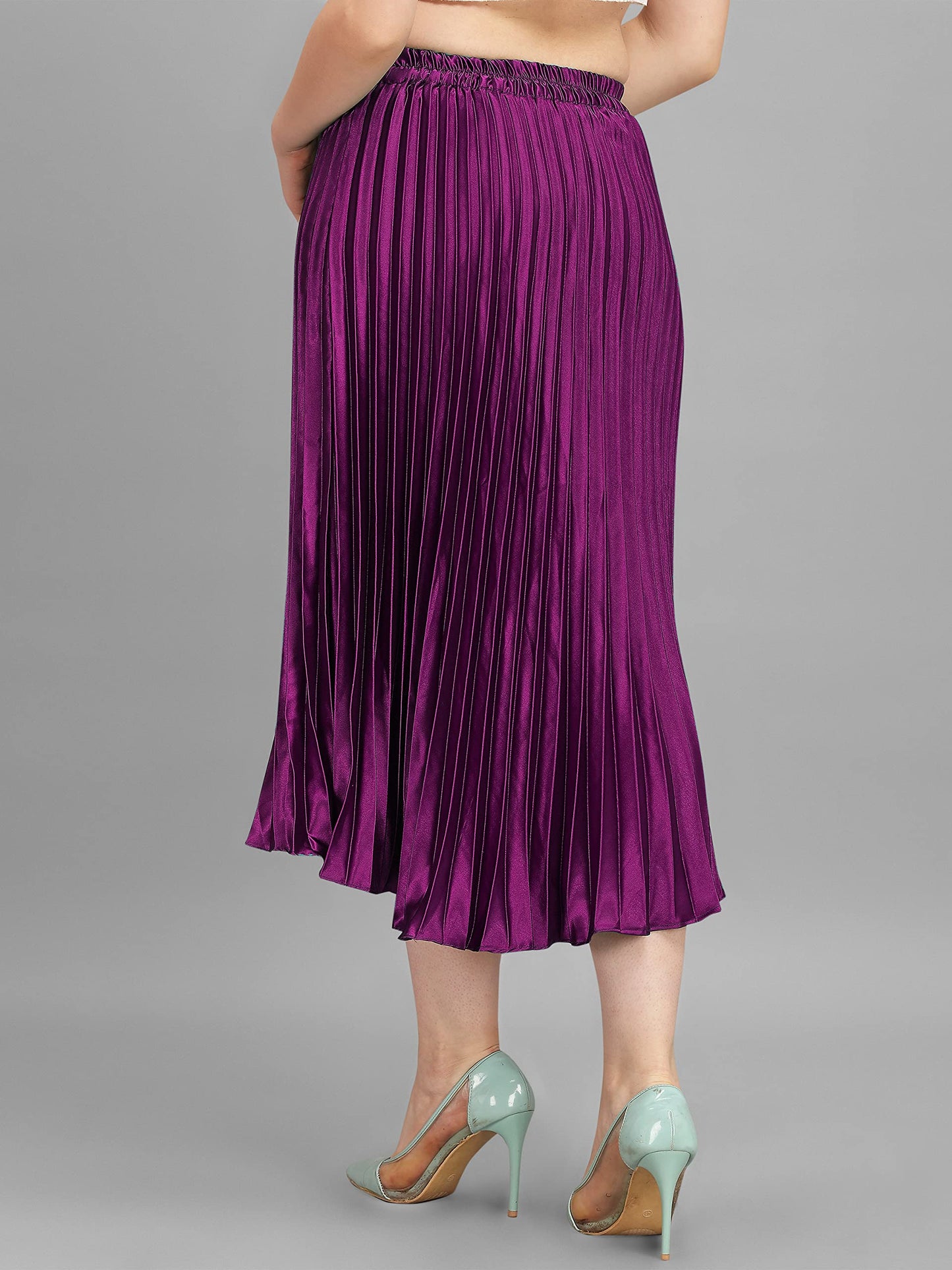Kzully | Elegant Ensemble Satin Midi Skirts For Women & Girls Purple