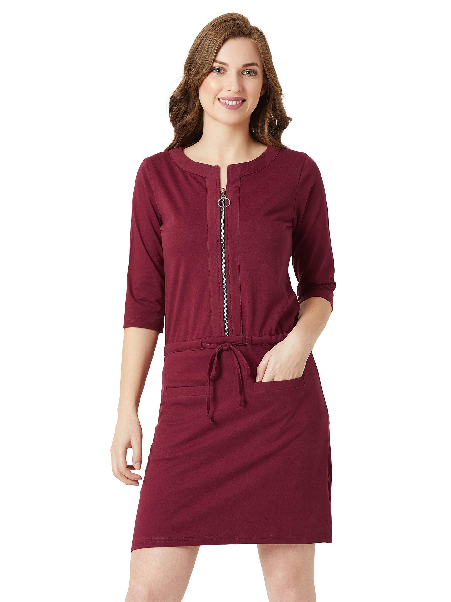 Miss Chase WomenS Cotton Mini Shift Dress(Mcaw18D11-89-143-03,Maroon,Small)