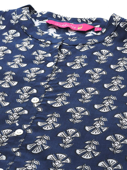anubhutee Women's Viscose Rayon Floral Navy Blue Printed A-Line Kurti