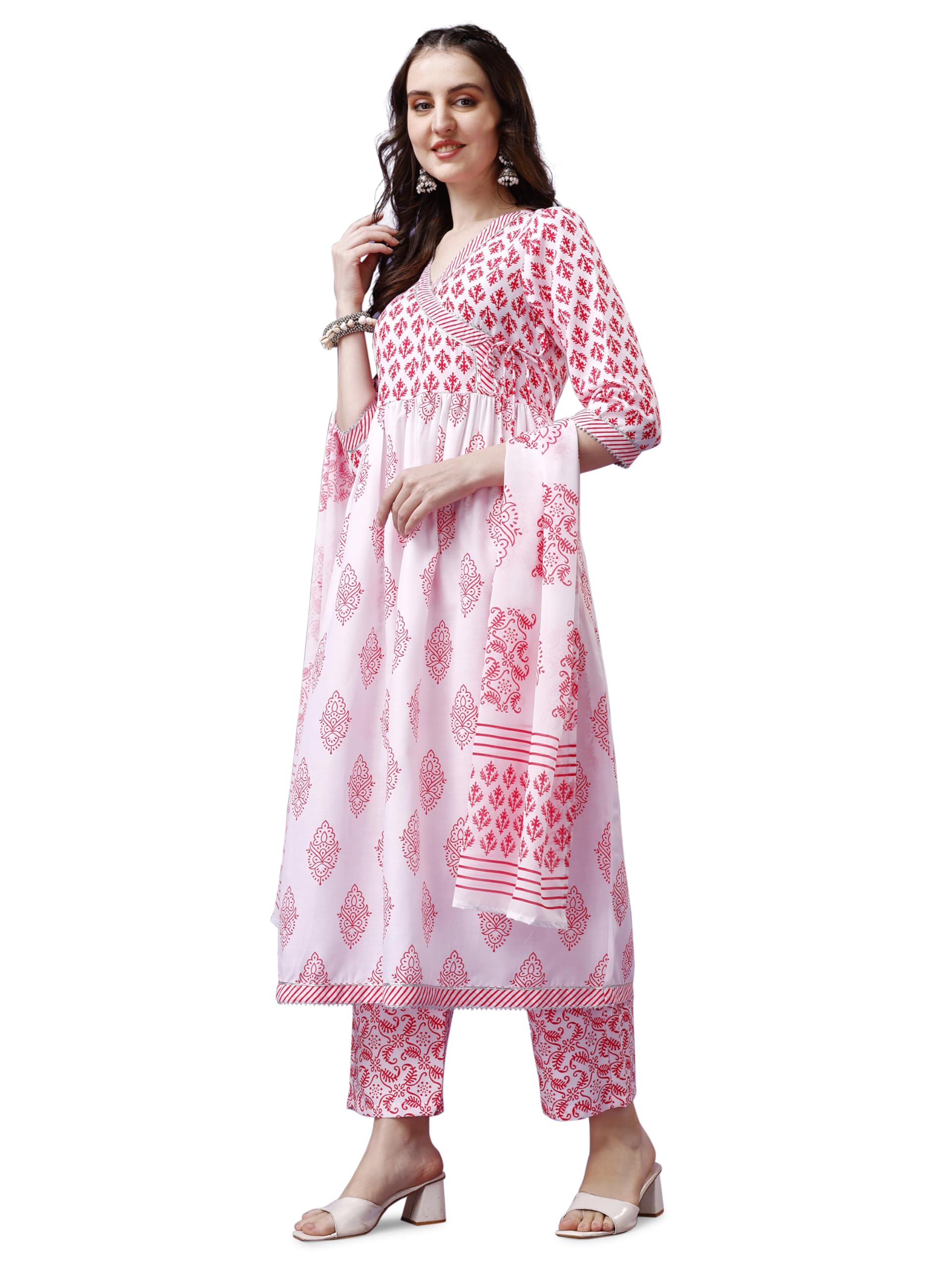 Yashika Women Women's Printed angrakhaa style Flared Kurta Palaazo and Dupatta Set