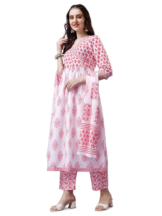 Yashika Women Women's Printed angrakhaa style Flared Kurta Palaazo and Dupatta Set