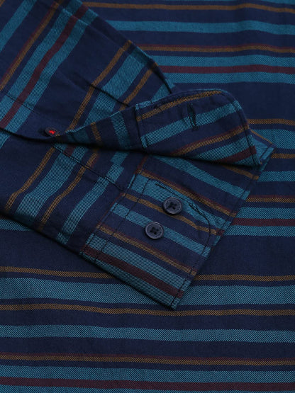 Dennis Lingo MenS Slim Fit Striped Casual Shirt (Blue1)
