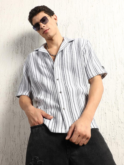 Hubberholme Men Summer Cotton Spread Collar Short Sleeves Oversized Casual Shirt 41 White