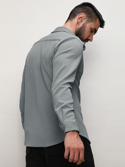 Noble Monk MenS Regular Fit Casual Shirt |Full Sleeve| Polo Neck |Casual Shirts For Men Forest Grey