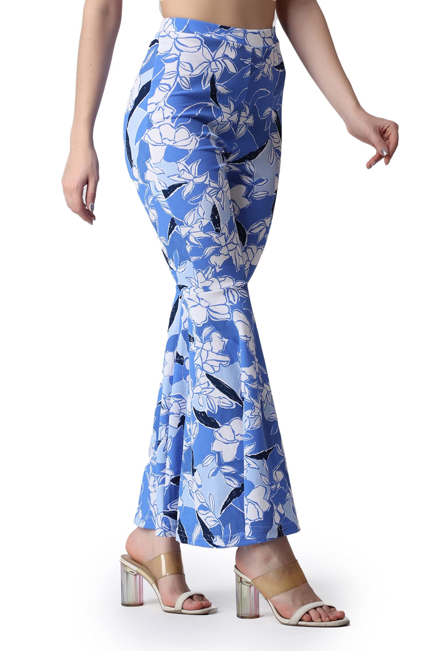 POPWINGS Casual Marble Print Bell Bottom Trousers for Women || Flare Fit Women Trousers for Summer || Stylish Western Regular Fi