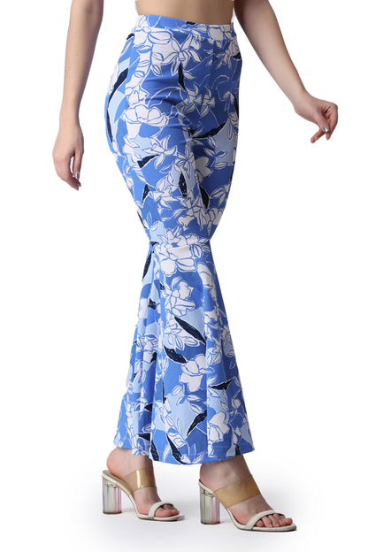 POPWINGS Casual Marble Print Bell Bottom Trousers for Women || Flare Fit Women Trousers for Summer || Stylish Western Regular Fi