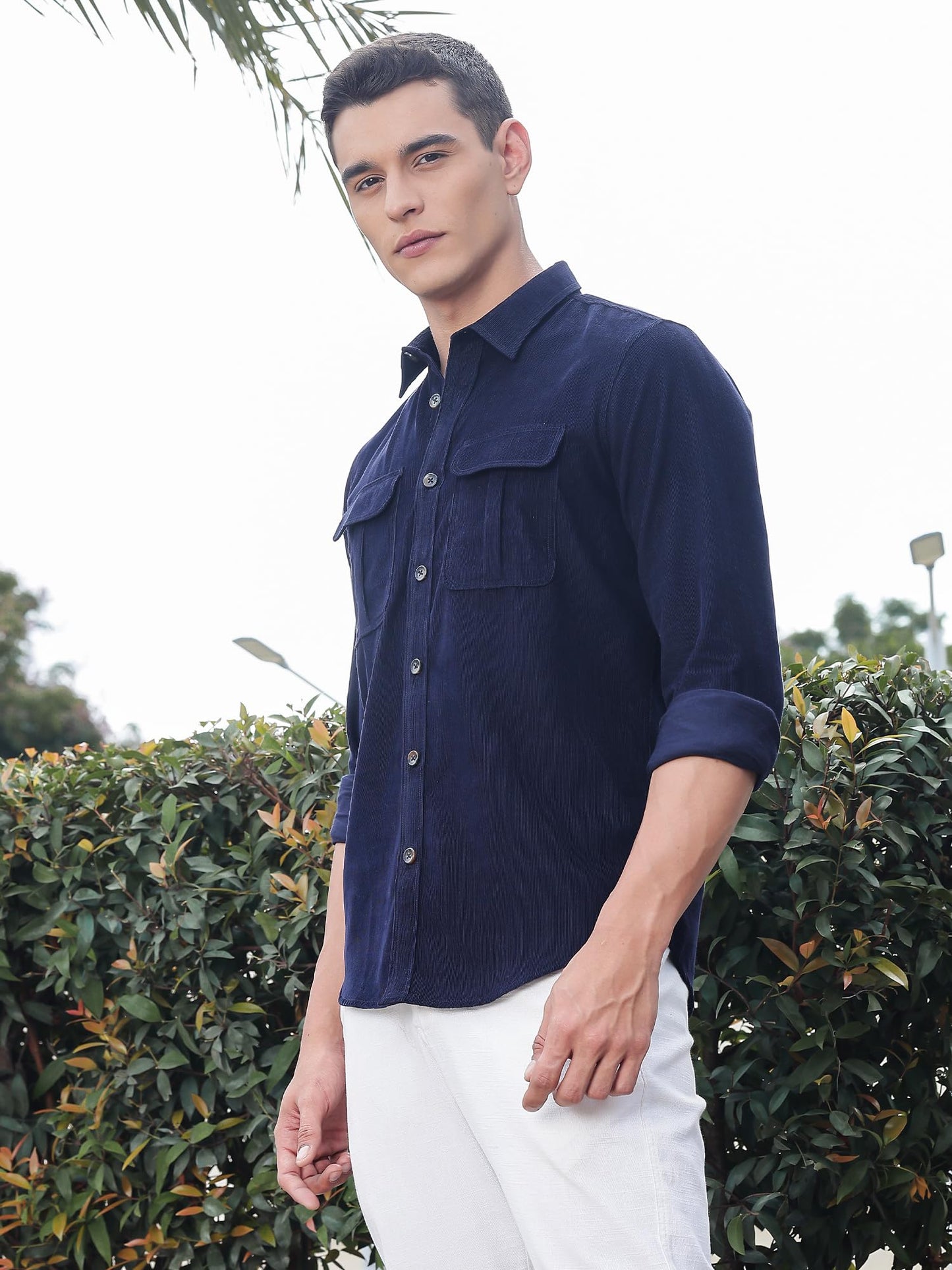 Thomas Scott Mens | Premium | Slim Fit | Long Sleeves | Spread Collar | Double Pocket | 100% Cotton | Corduroy | Casual | Shirt