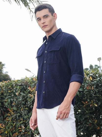 Thomas Scott Mens | Premium | Slim Fit | Long Sleeves | Spread Collar | Double Pocket | 100% Cotton | Corduroy | Casual | Shirt