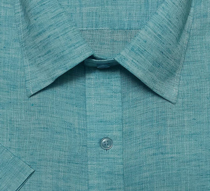 Mens Regular fit Linen Look Cotton Half Sleeve Shirt Blue