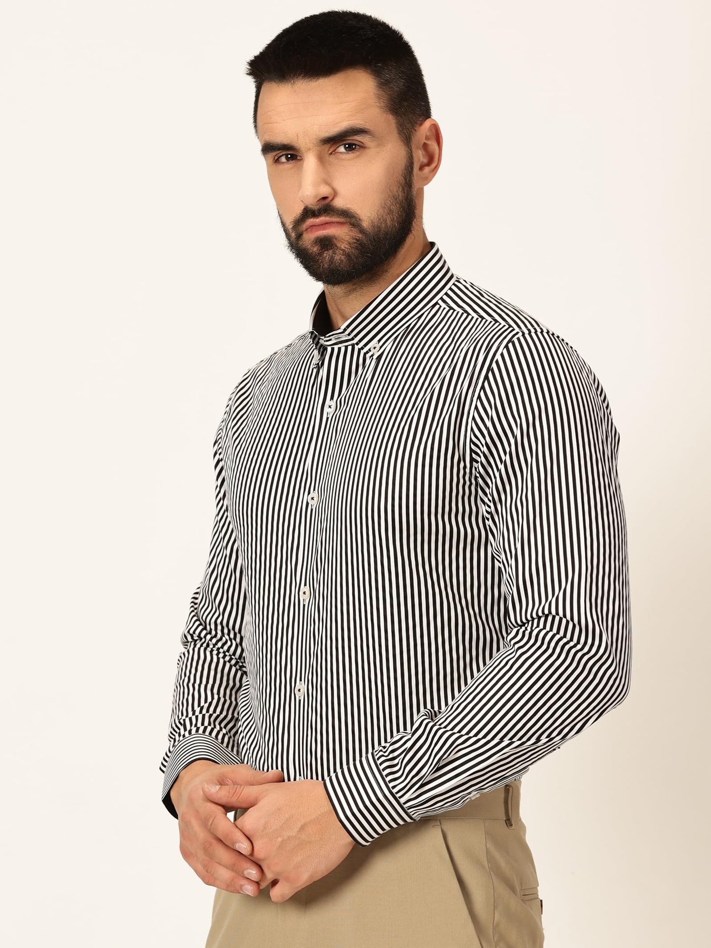 Thomas Scott 100% Cotton Full Sleeves Button-Down Collar Slim Fit Formal Shirt for Mens Black