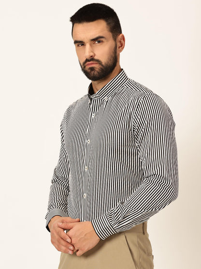 Thomas Scott 100% Cotton Full Sleeves Button-Down Collar Slim Fit Formal Shirt for Mens Black