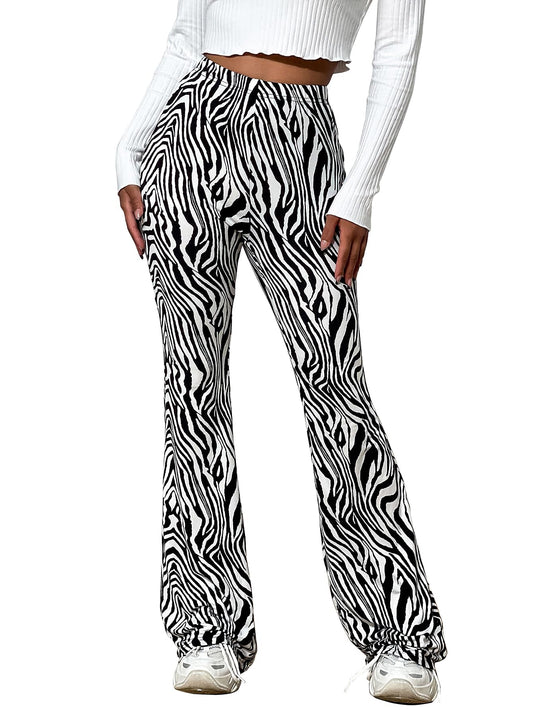 AVANOVA Womens & Girls Black Leriya Stripe Print Dress Pants Stretchy Work Slacks Business Casual Office Bell-Bottom/Boot-Cut E