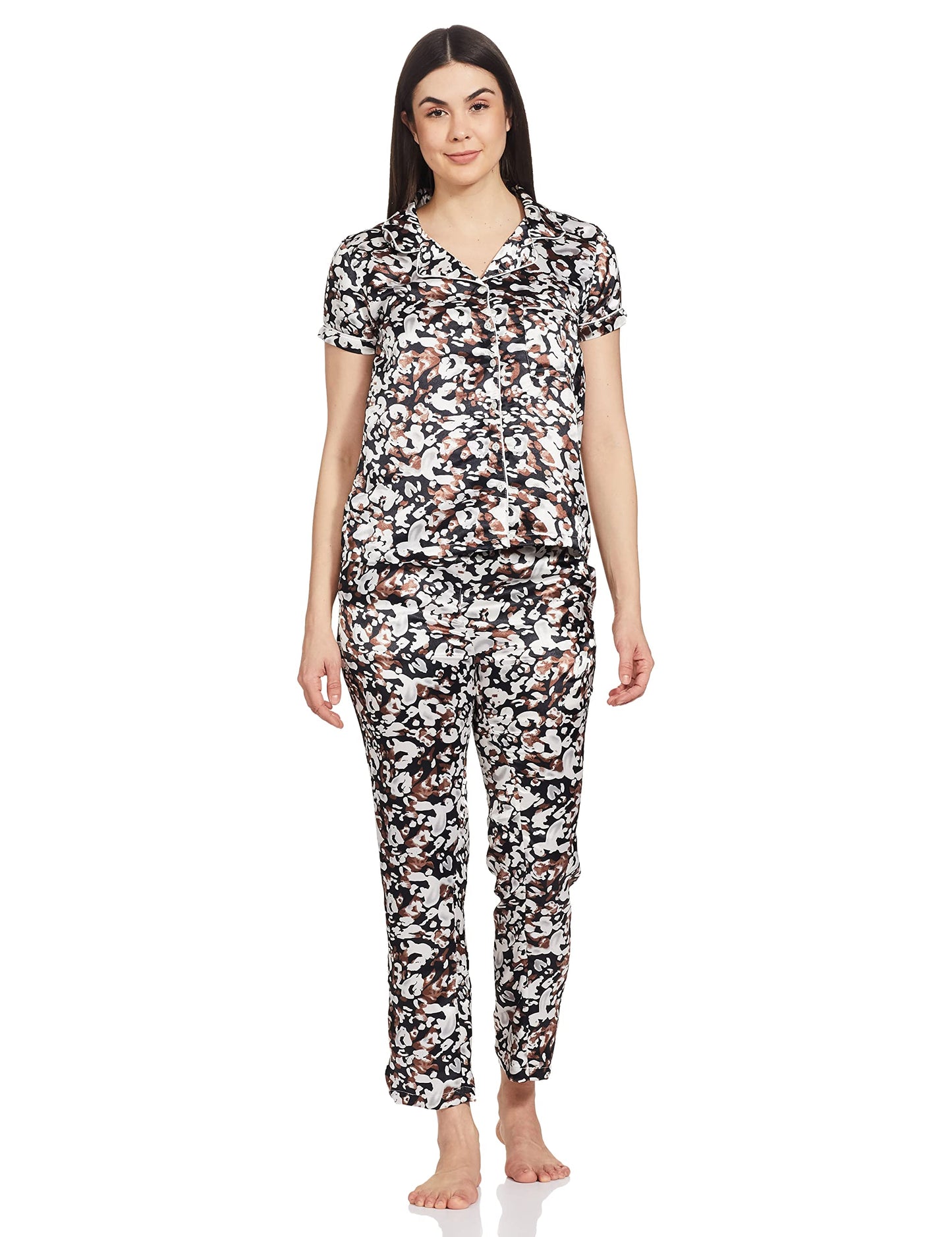 Clovia WomenS Satin Casual Regular Pajama Set (Ns0597F133Xl_Black_3Xl)