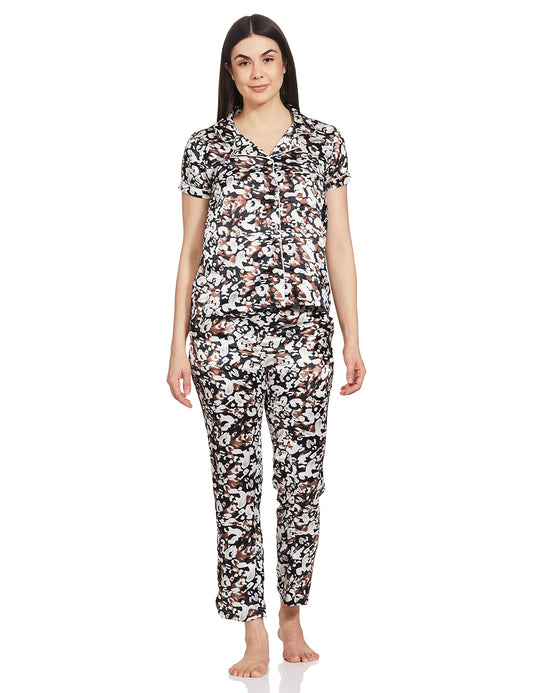 Clovia WomenS Satin Casual Regular Pajama Set (Ns0597F133Xl_Black_3Xl)