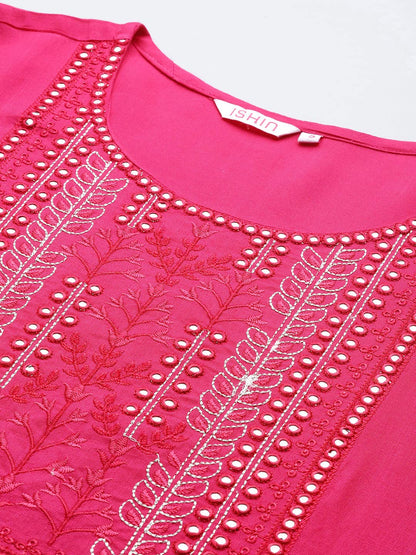 ishin Women's Viscose Straight Embellished Straight Kurta
