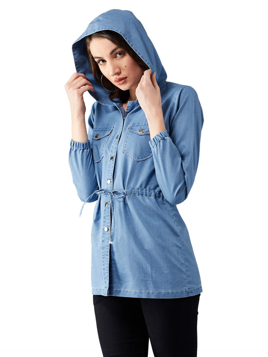 Dolce Crudo Womens Light Blue Round Neck Full Sleeve Solid Long hoodie with tie-up Regular Jacket( DOAW19DEN05-54-158-06_Light 