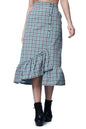 POPWINGS Casual Check Print Long Flare Skirt for Women | Cotton Skirt for Women Skirt for Women Green
