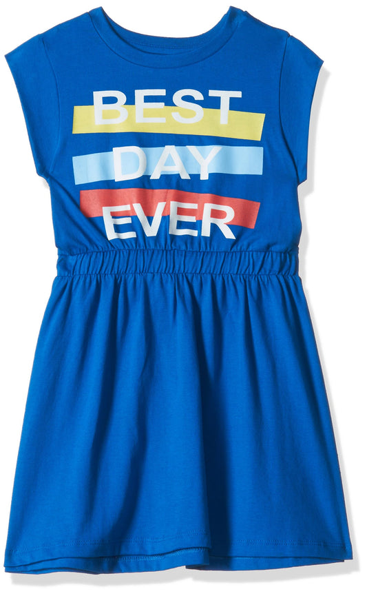 T2F Girls Cotton A-Line Knee-Length Casual Dress Royal Blue