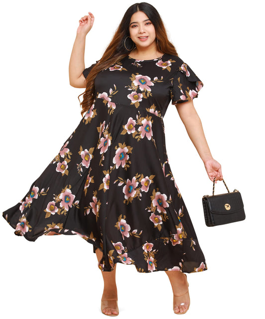 Oomph! WomenS Western & Fusion Wear Crepe A-Line Maxi Dress - Black