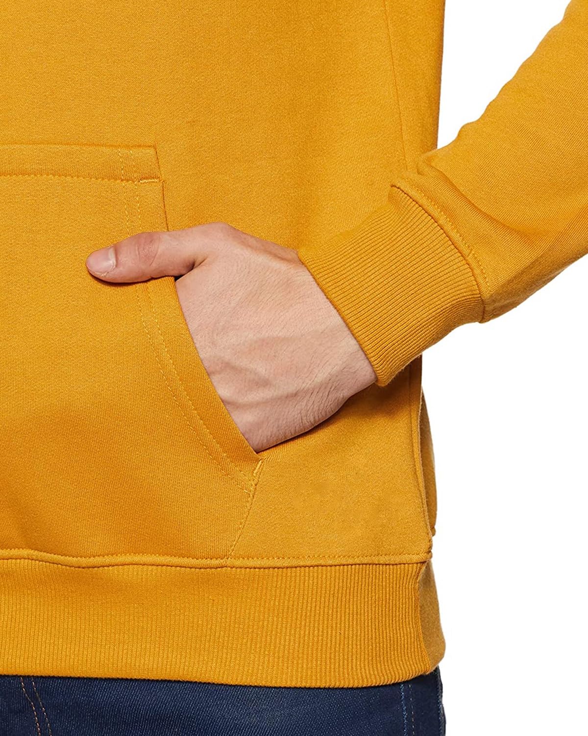 ADRO Men's Cotton Blend Neck Hooded Sweatshirt (H24-DREAM-MU_Mustard