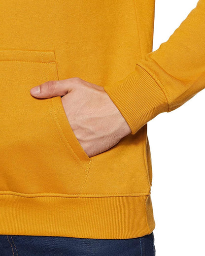 ADRO Men's Cotton Blend Neck Hooded Sweatshirt (H24-DREAM-MU_Mustard