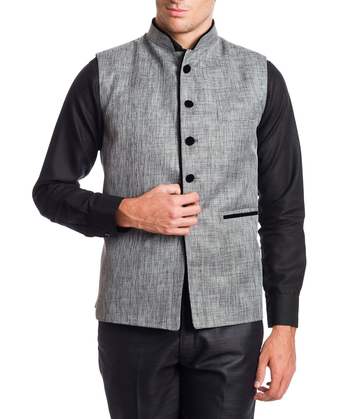 Wintage Men'S Rayon Bandhgala Festive Grey Nehru Jacket Waistcoat
