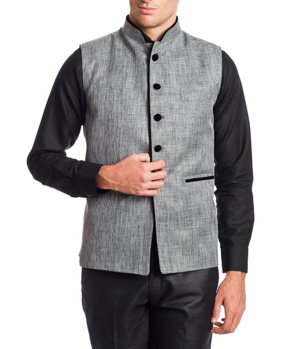 Wintage Men'S Rayon Bandhgala Festive Grey Nehru Jacket Waistcoat