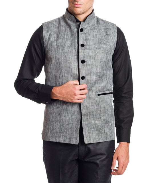 Wintage Men'S Rayon Bandhgala Festive Grey Nehru Jacket Waistcoat