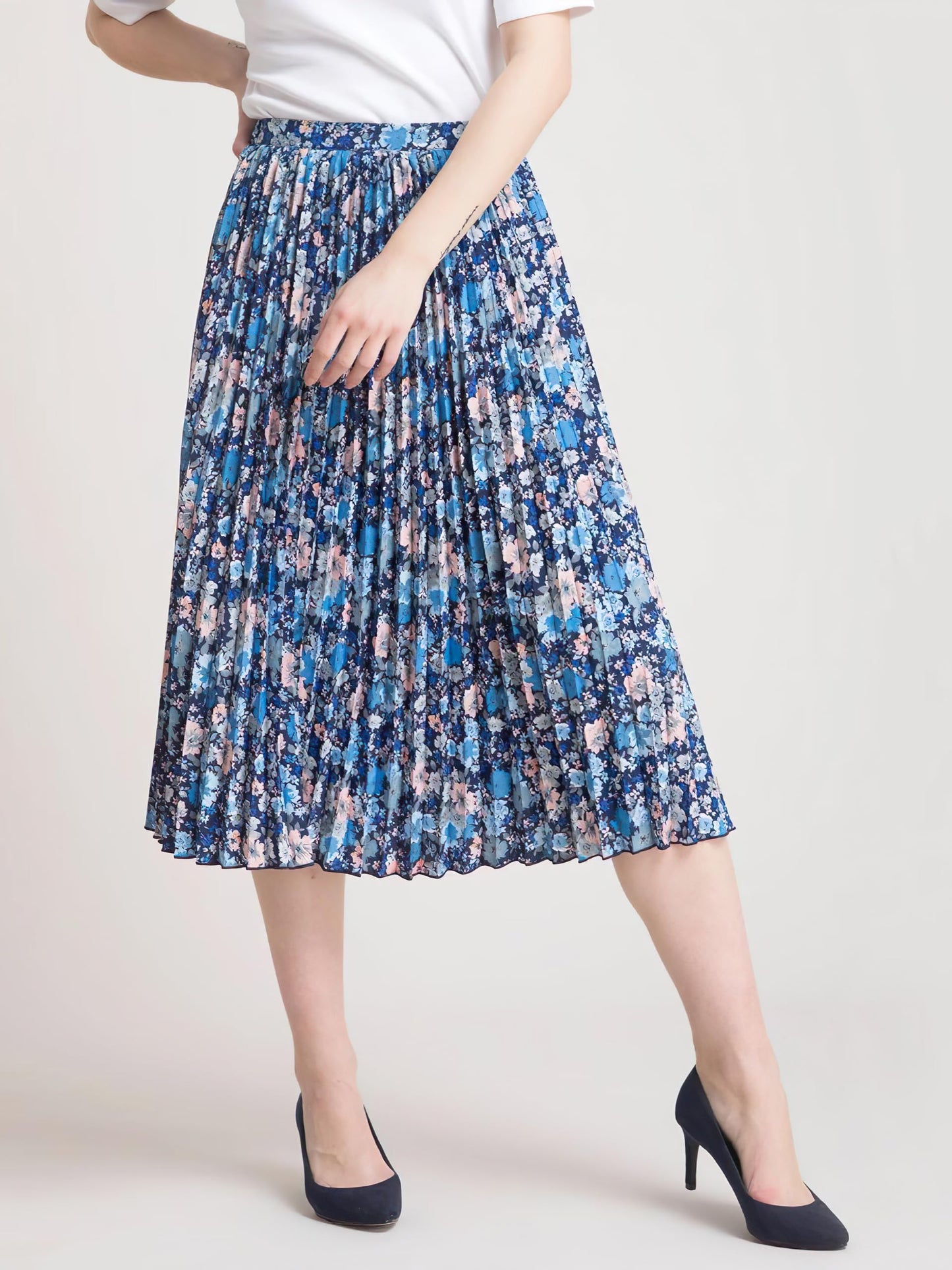 Kzully|Stylish WomenS Midi A-Line Skirt With Floral Print (Blue)