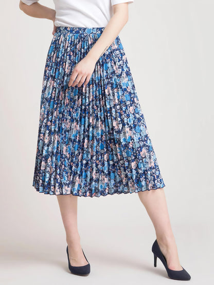 Kzully|Stylish WomenS Midi A-Line Skirt With Floral Print (Blue)