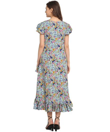 Oomph! Dress For Women Stylish| Summer Vacation Style |Floral Print Wrap Maxi |Lightweight Flared Maxi Dress For Casual & Holida