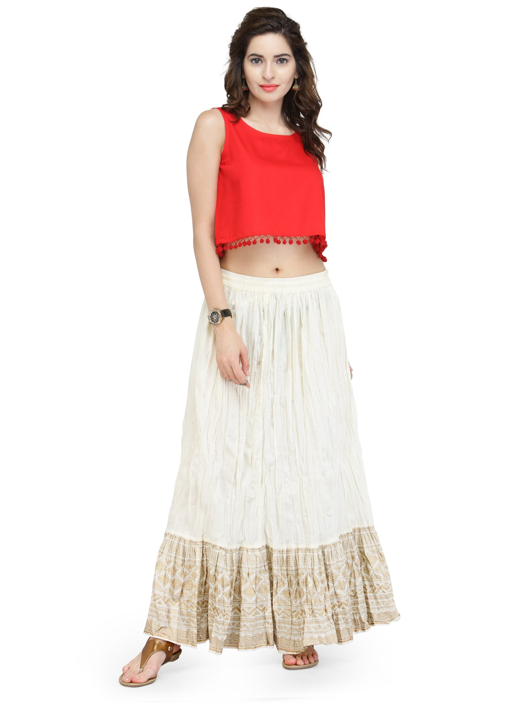 Varanga Cotton Aline Skirt White