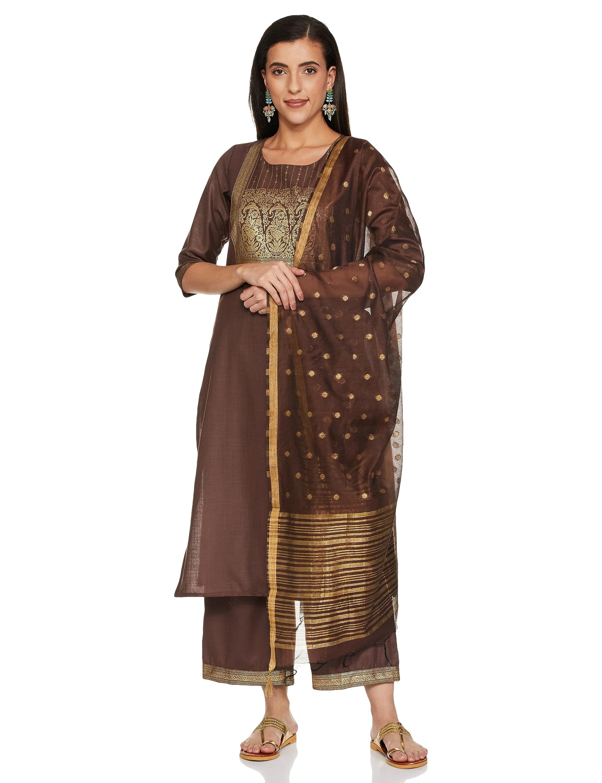 Ketch Womens Polyester Kurta And Palazzo Set (Khk3000094_Taupe, Small)