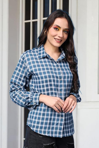 POPWINGS Casual Checks Print Shirt for Women | Cotton Full-Sleeves Women Shirt | Summer Shirt for Women | Stylish Shirt for Wome