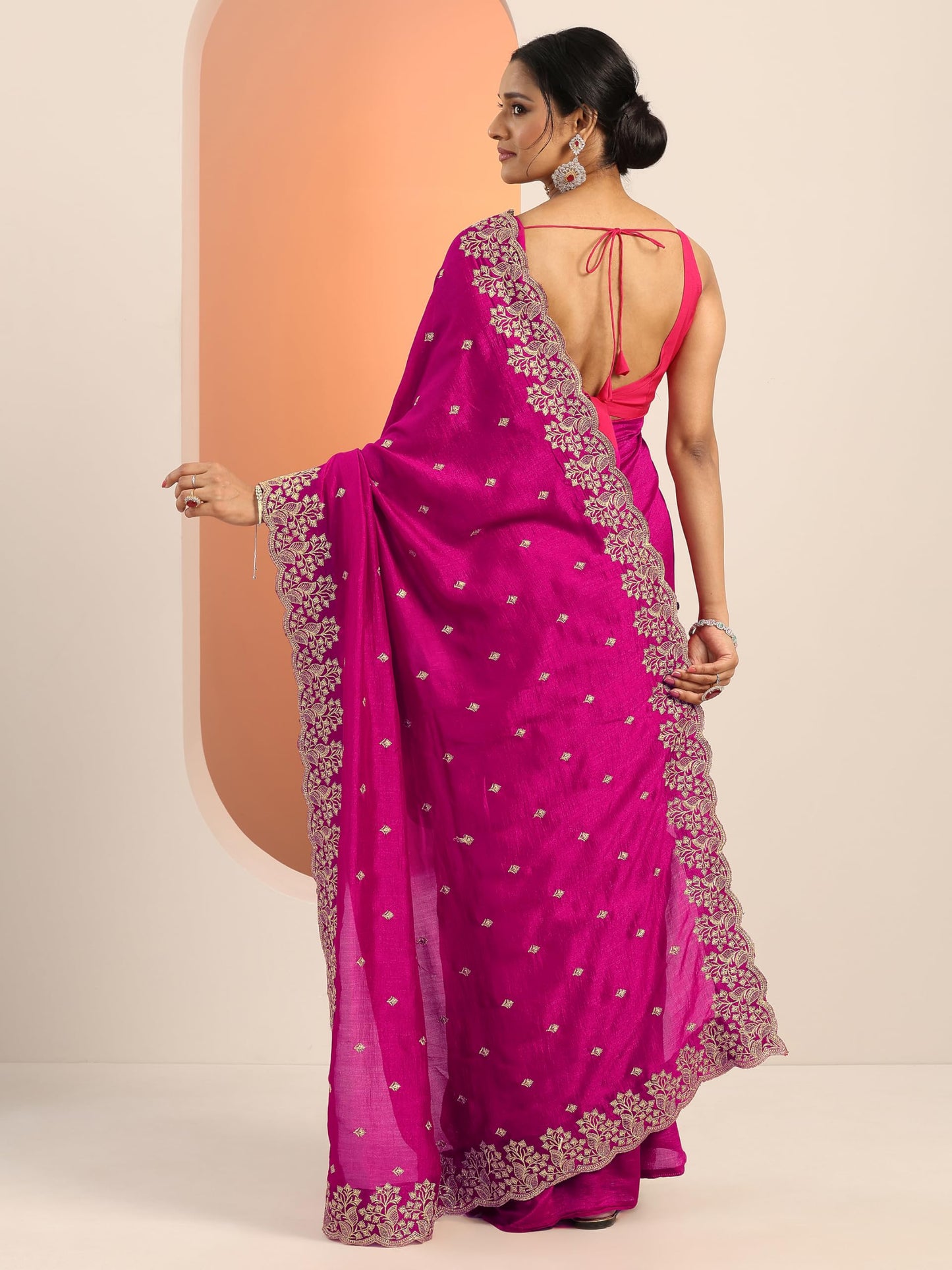 Libas Womens Embroidered Silk Blend Saree With Blouse Piece