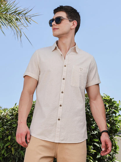 Thomas Scott Slim Fit | 100% Cotton | Short Sleeve | Shirts for Men Beige