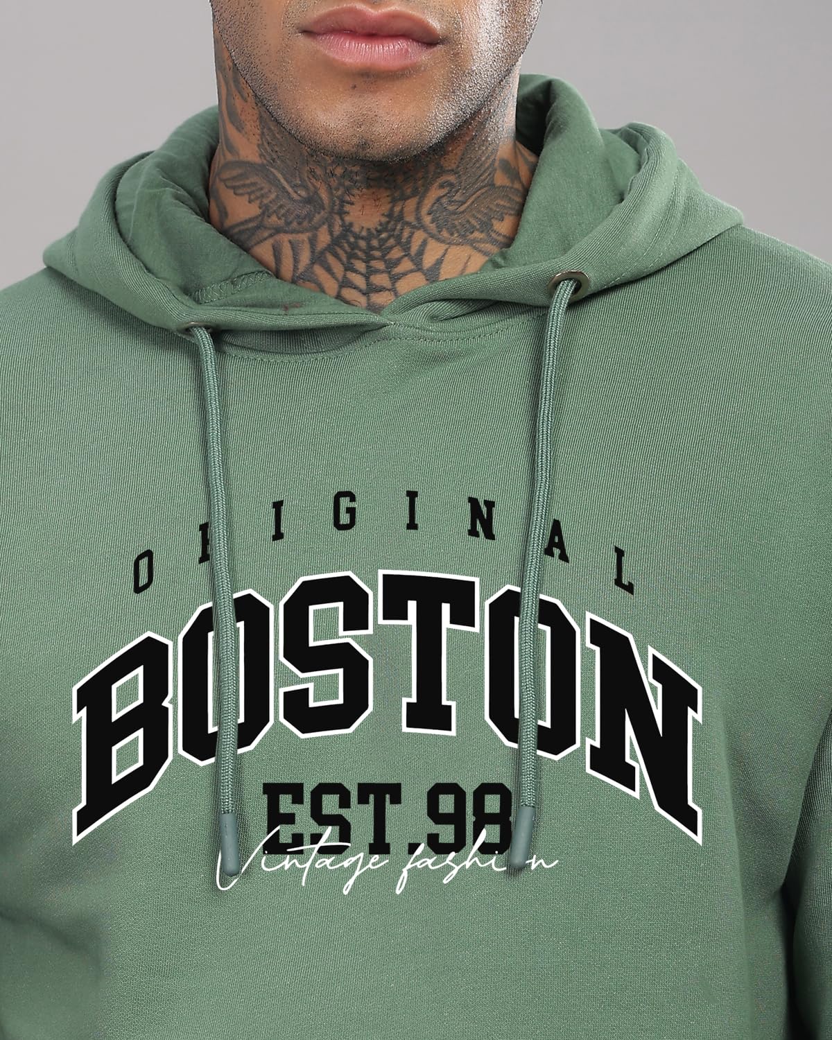 ADRO Men's Cotton Neck Hooded Sweatshirt (H24-BOST-PT_Pista