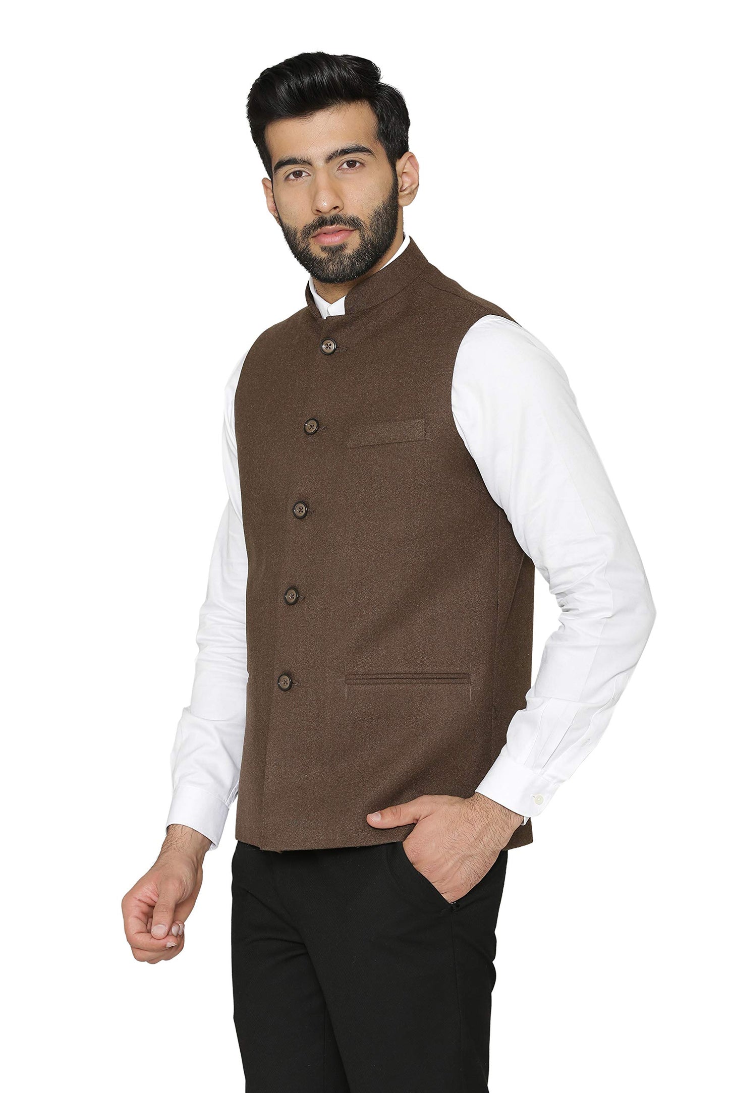 WINTAGE Mens Tweed Wool Festive and Casual Nehru Jacket Vest Waistcoat : Brown