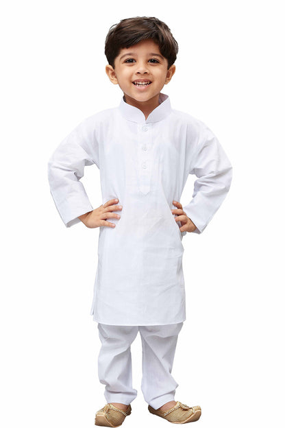 Vastramay Boys White Cotton Kurta Set For Independence Day Celebrations - Casual Festive Ethnic Wear With Full Sleeves