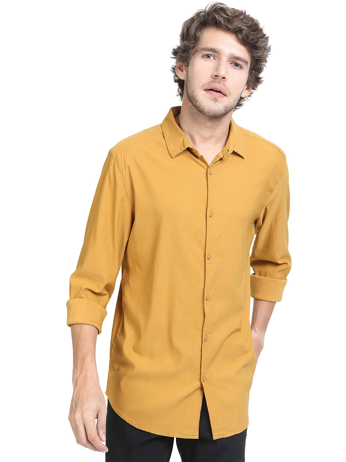 Ketch MenS Solid Regular Fit Shirt (Khsh000842_Mustard M)