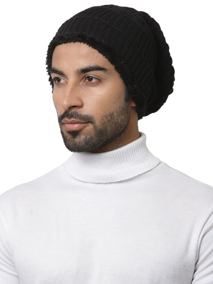 Weavers Villa Snow Proof Inside Fur Acro Wool Unisex Beanie Cap Knit Hat Thick Fleece Lined Winter Cap for Men & Women, Free Siz