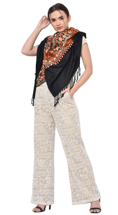 Weavers Villa Womens Kashmiri Aari Embroided Cashmilon Woven Stoles, Shawls, Wraps, 75cm X 200cm