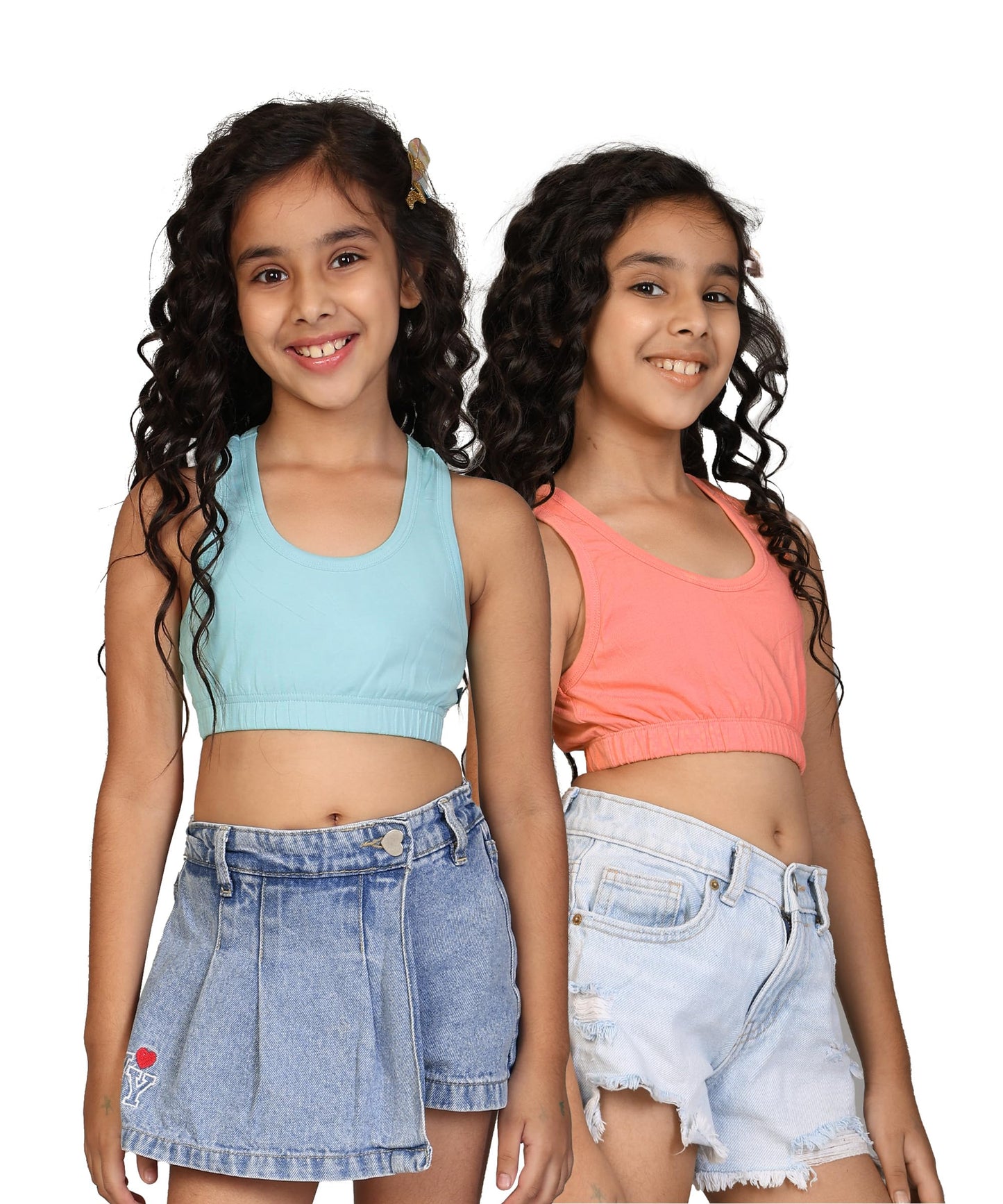 Kyda Kids Girls Antibacterial Cotton Sports Bra Training Bras, Non Padded, Chest Double Layered Wireless Light Padded Bra