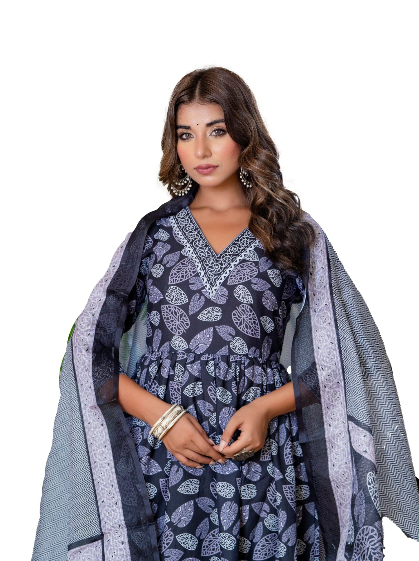 Yashika Women Printed Cotton Blend Lace A-Line Kurta Pant Dupatta Set - Ethnic Elegance for Every Occasion! Experience Comfort and Style with This Stunning Ensemble