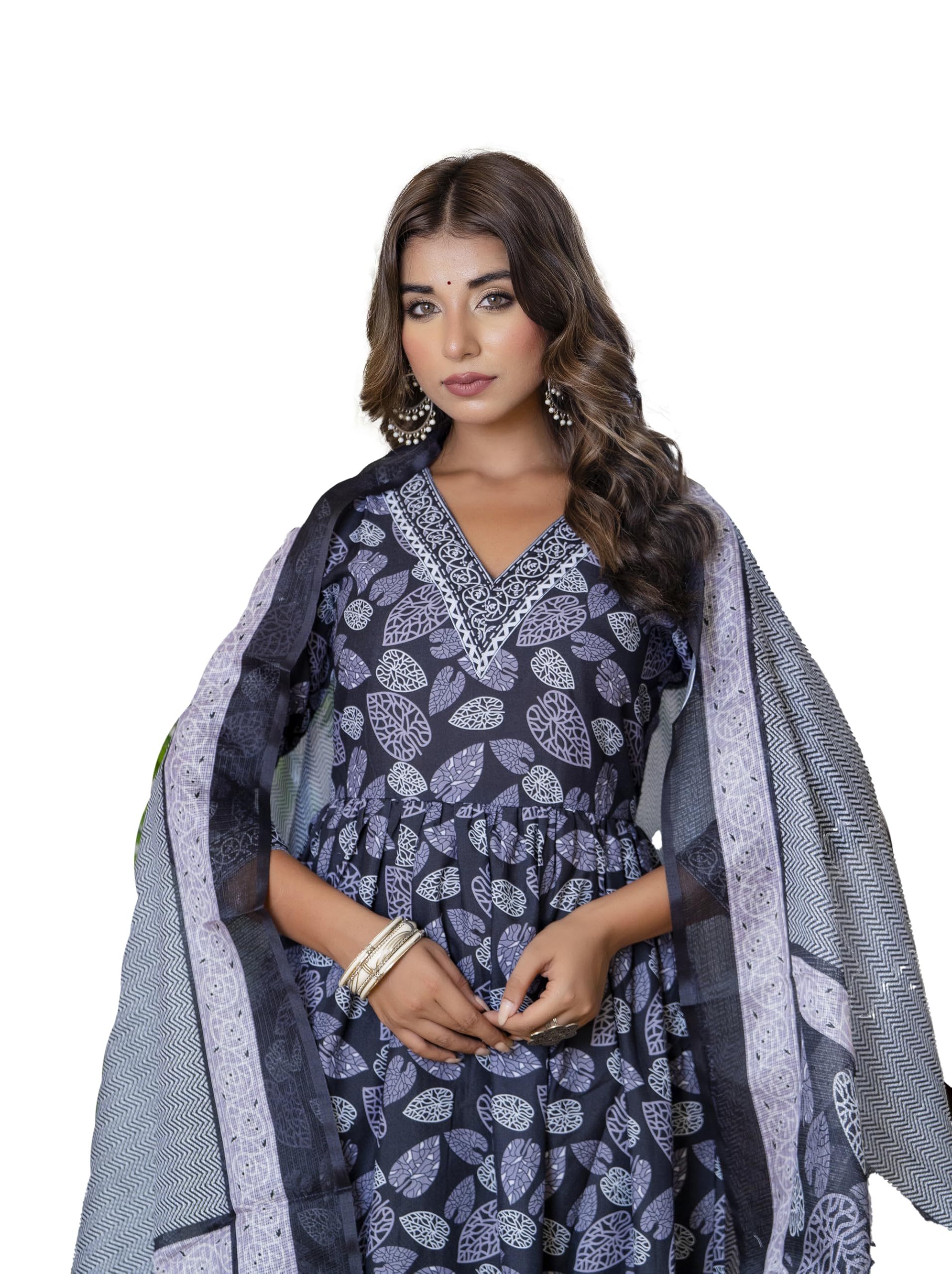 Yashika Women Printed Cotton Blend Lace A-Line Kurta Pant Dupatta Set - Ethnic Elegance for Every Occasion! Experience Comfort and Style with This Stunning Ensemble
